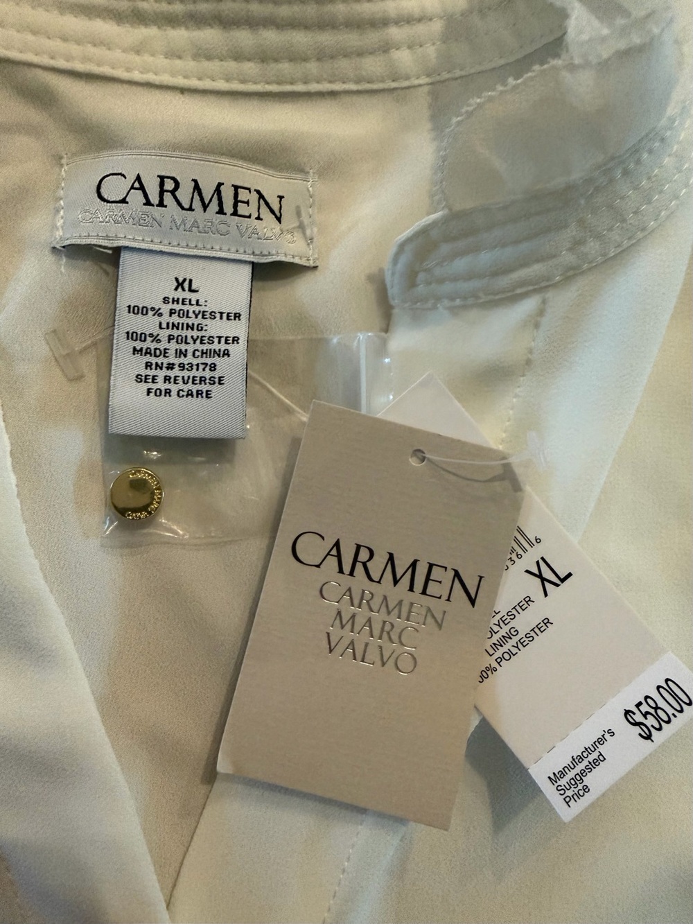 NWT Carmen Marc Valvo Ivory Ruffle Chiffon Blouse Women’s XL Coquette Workwear - Picture 9 of 10